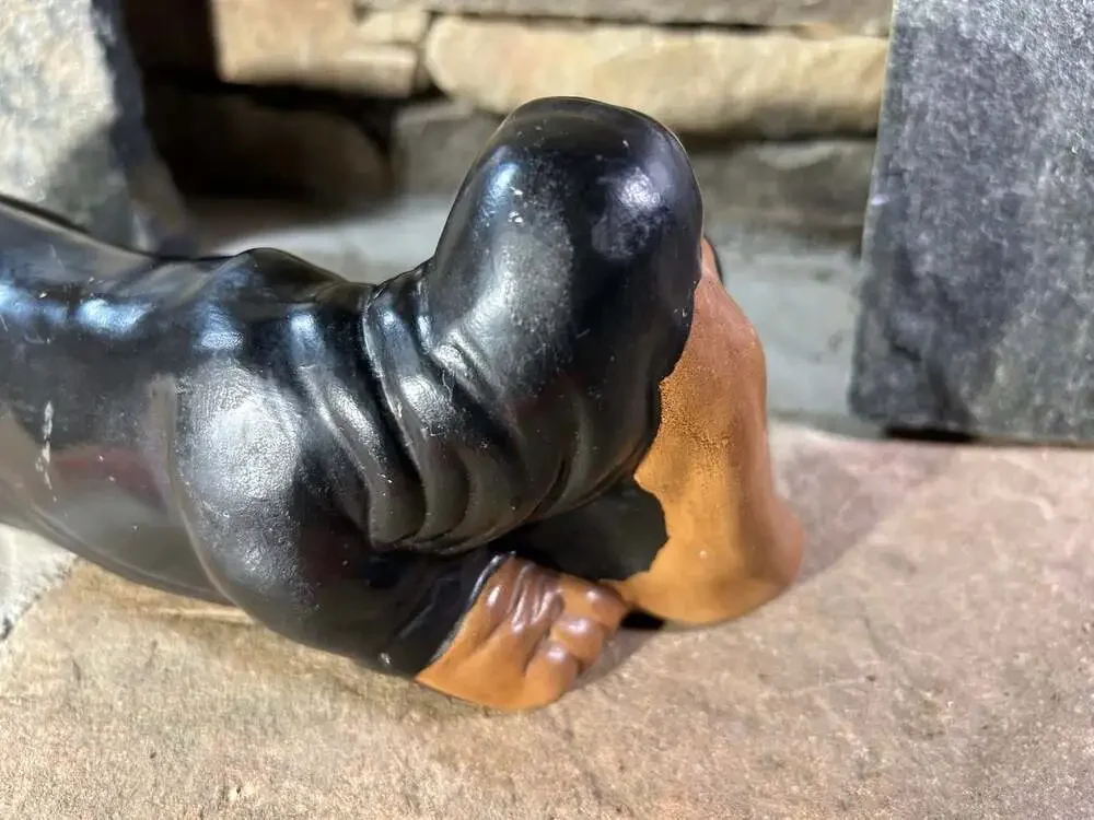 Basset Hound Ceramic Statue Figure Black and Brown Vintage take sad boy home!